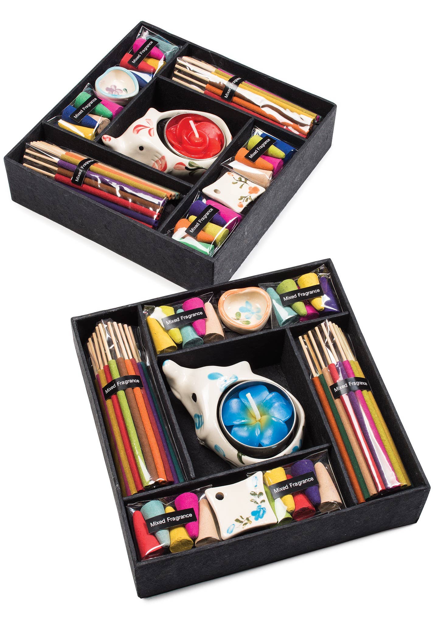 Ensemble cadeau d’encens bâtons, cônes, bougie et supports