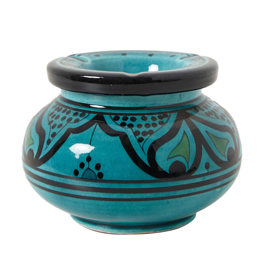 Cendrier en céramique marocain turquoise avec couvercle