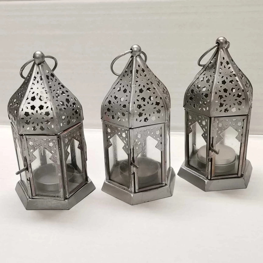 Ensemble de 3 lanternes orientales Nael argentées