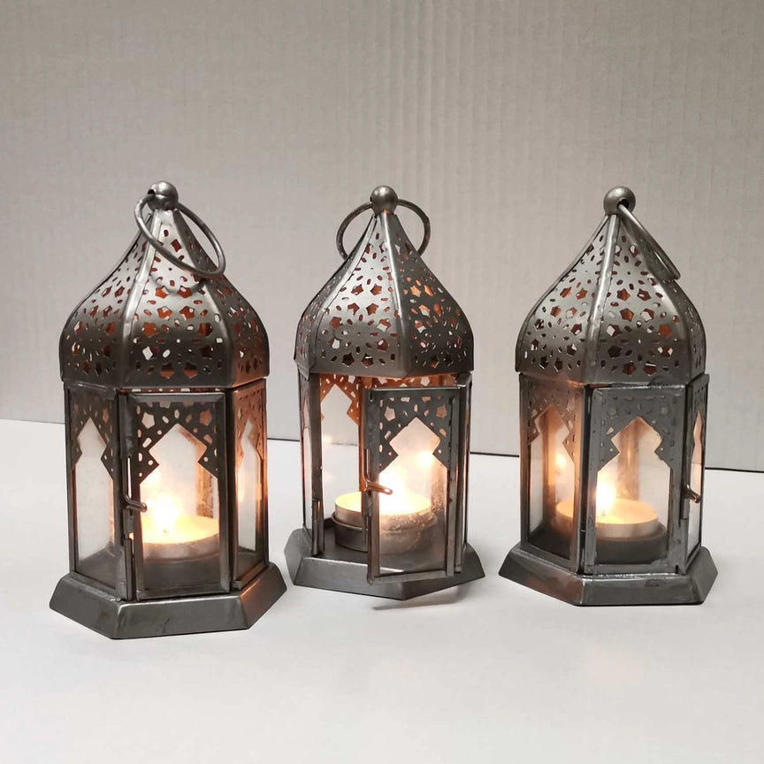 Ensemble de 3 lanternes orientales Nael argentées