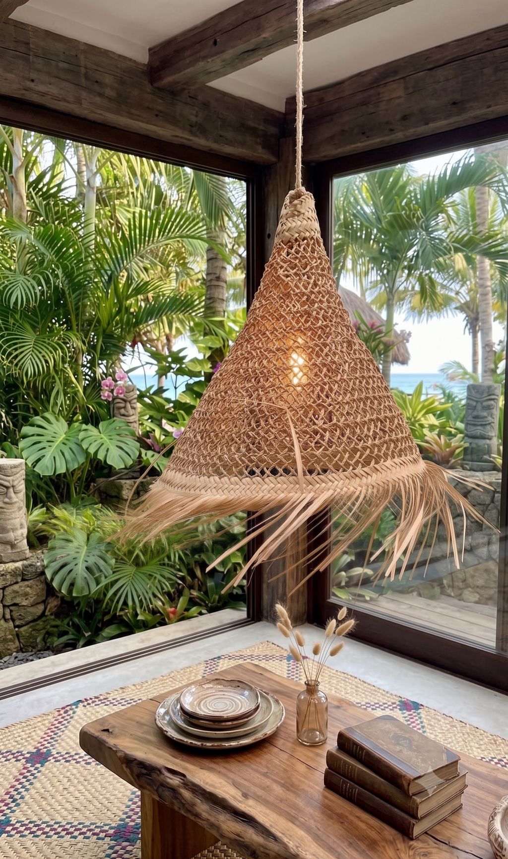Handmade rush and palm lamps