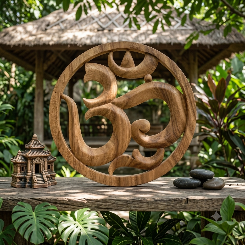 Sculpture en bois OHM faite main à Bali