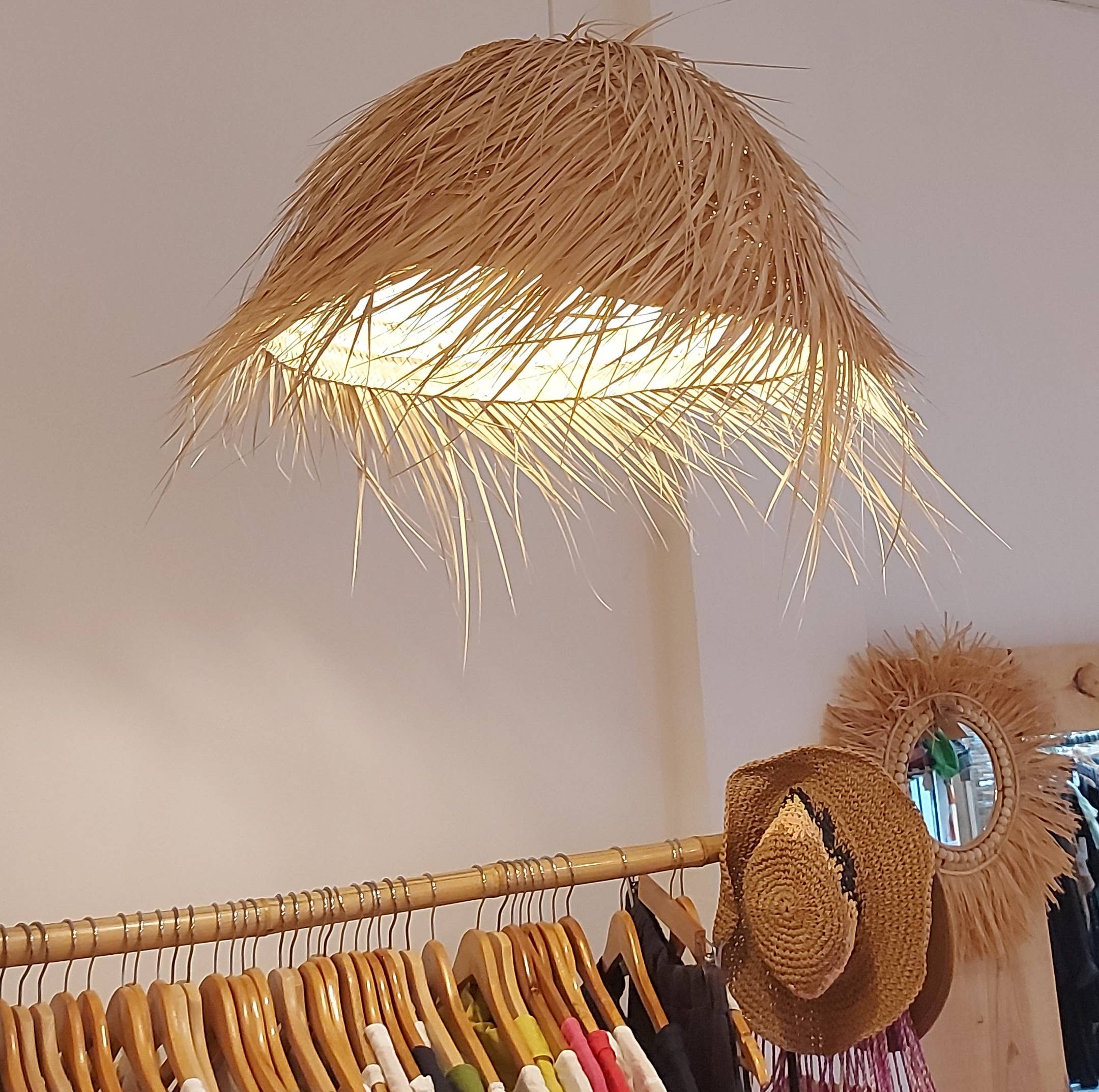 Abat-jour rond en palme naturelle