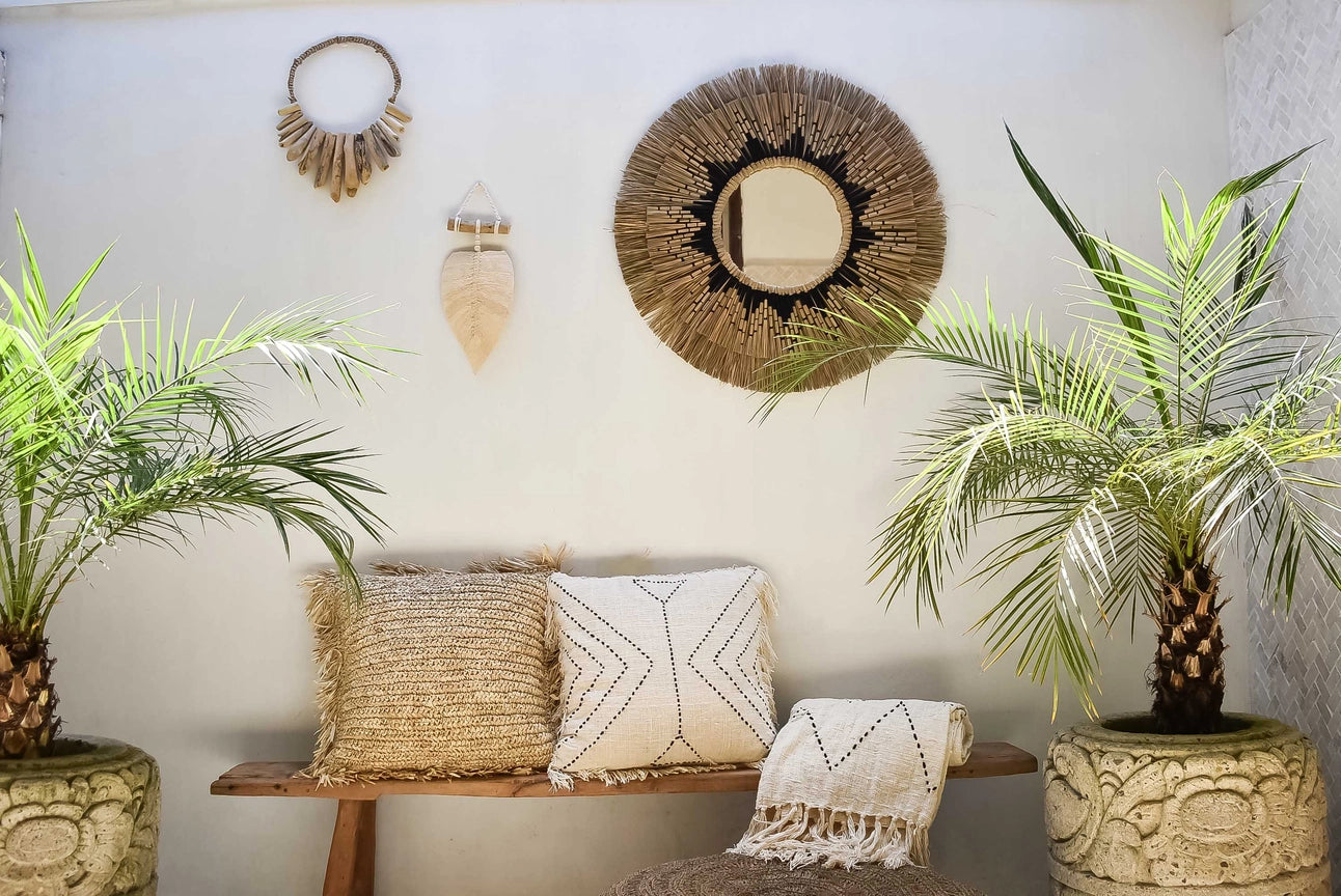 Miroir bohème en herbe de mer naturelle et macramé - Ambon Noir