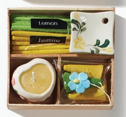 Coffret cadeau mini encens avec bougie et brûleur en céramique