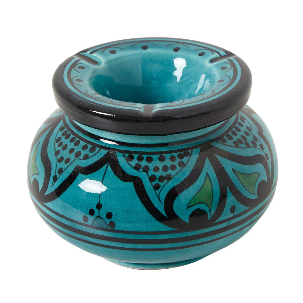 Cendrier en céramique marocain turquoise avec couvercle
