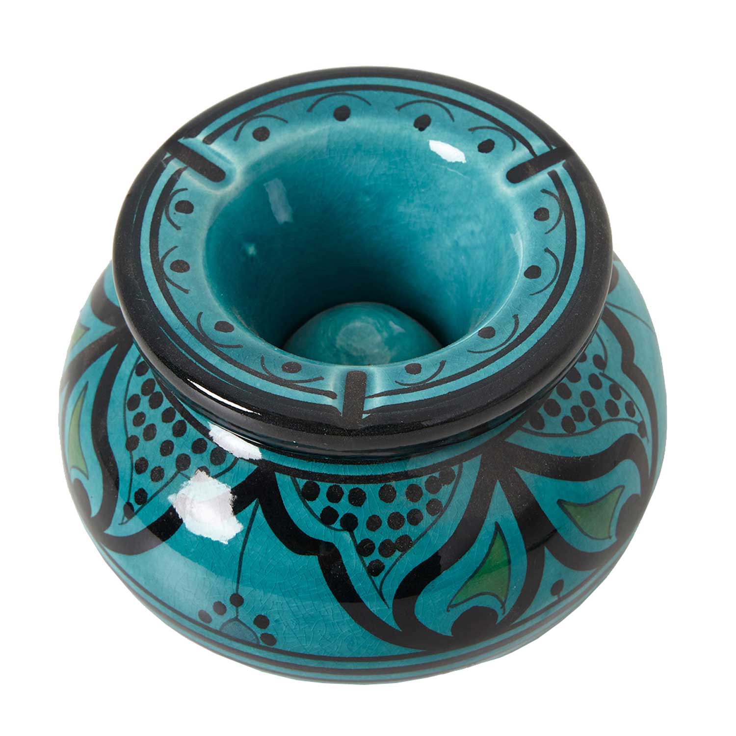 Cendrier en céramique marocain turquoise avec couvercle
