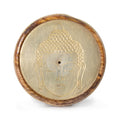 Porte-encens disque doré en bois de manguier – Tête de Bouddha. Lot de 2