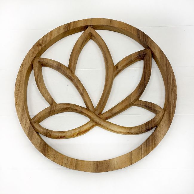 Sculpture en bois 25 cm fleur de lotus