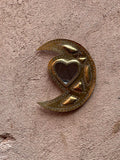 lot de 2 Miroirs en laiton forme lune et cœur, couleur or et bronze