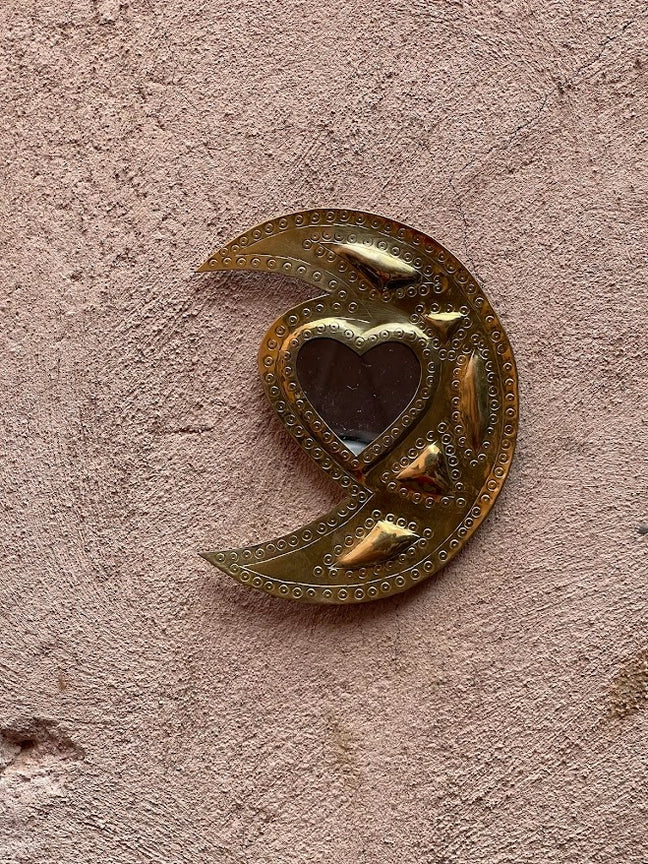 lot de 2 Miroirs en laiton forme lune et cœur, couleur or et bronze
