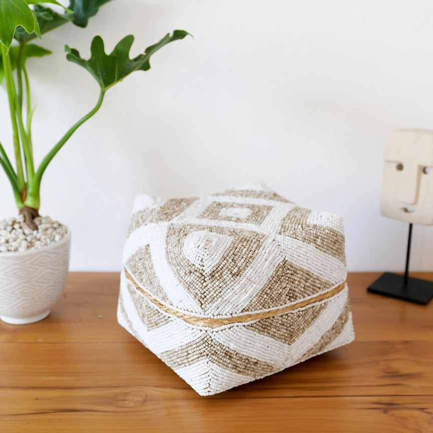 Ensemble de 3 boîtes décoratives en bambou tissé avec perles