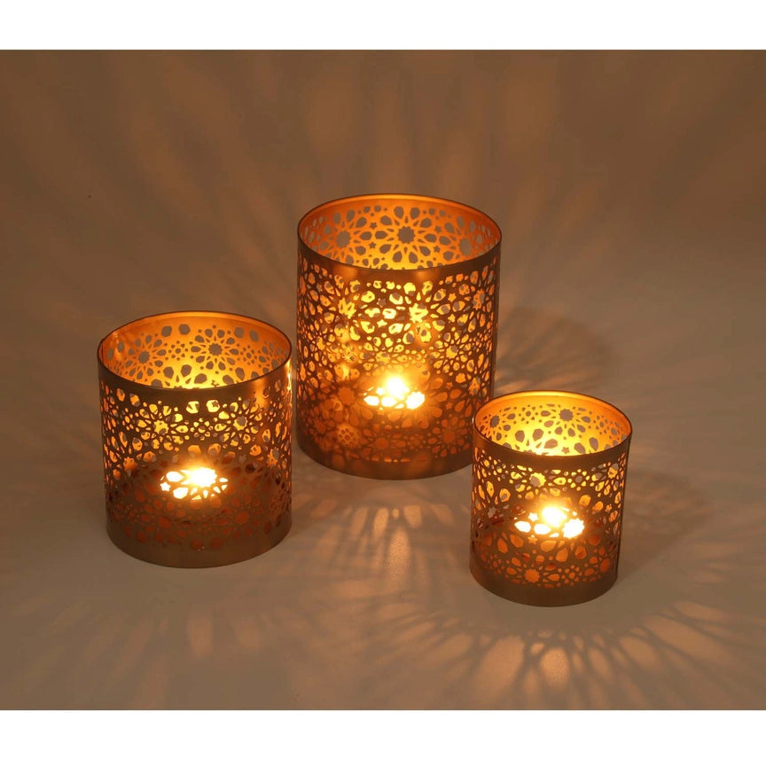 Lot de 3 lanternes orientales Navin effet or ancien