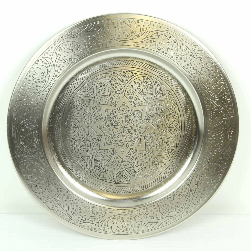 Plateau à thé oriental Hoyam Ø 30 cm en métal argenté