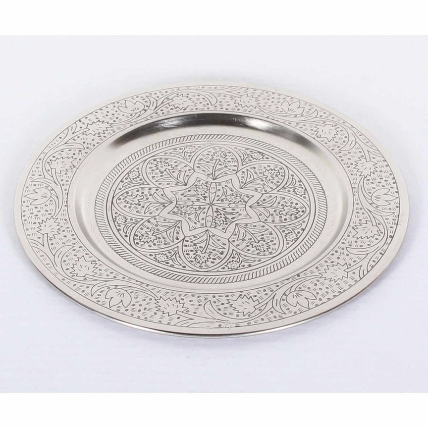Plateau à thé oriental Hoyam Ø 30 cm en métal argenté