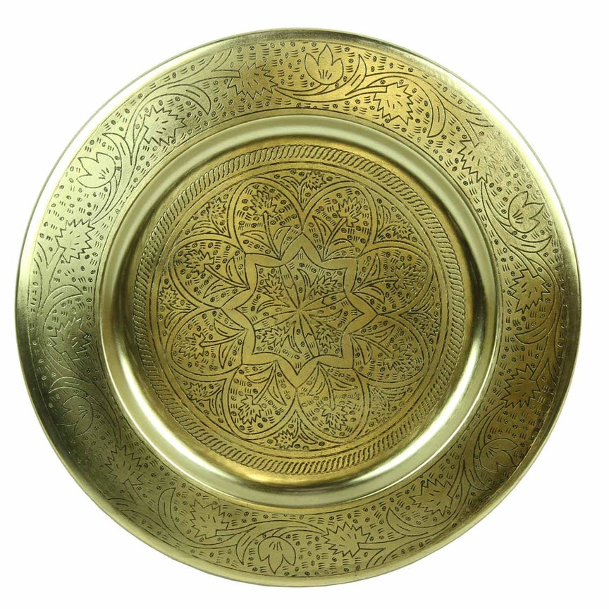 Plateau à thé oriental Nermin en métal doré, diamètre 40 cm