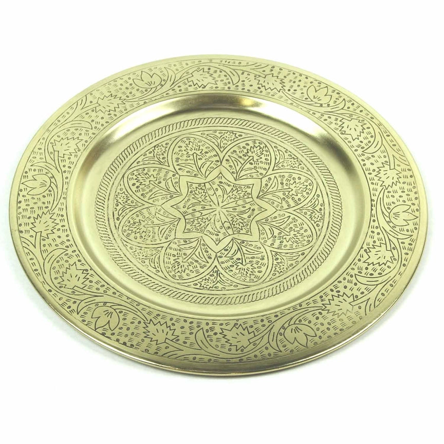 Plateau à thé oriental Nermin en métal doré, diamètre 40 cm