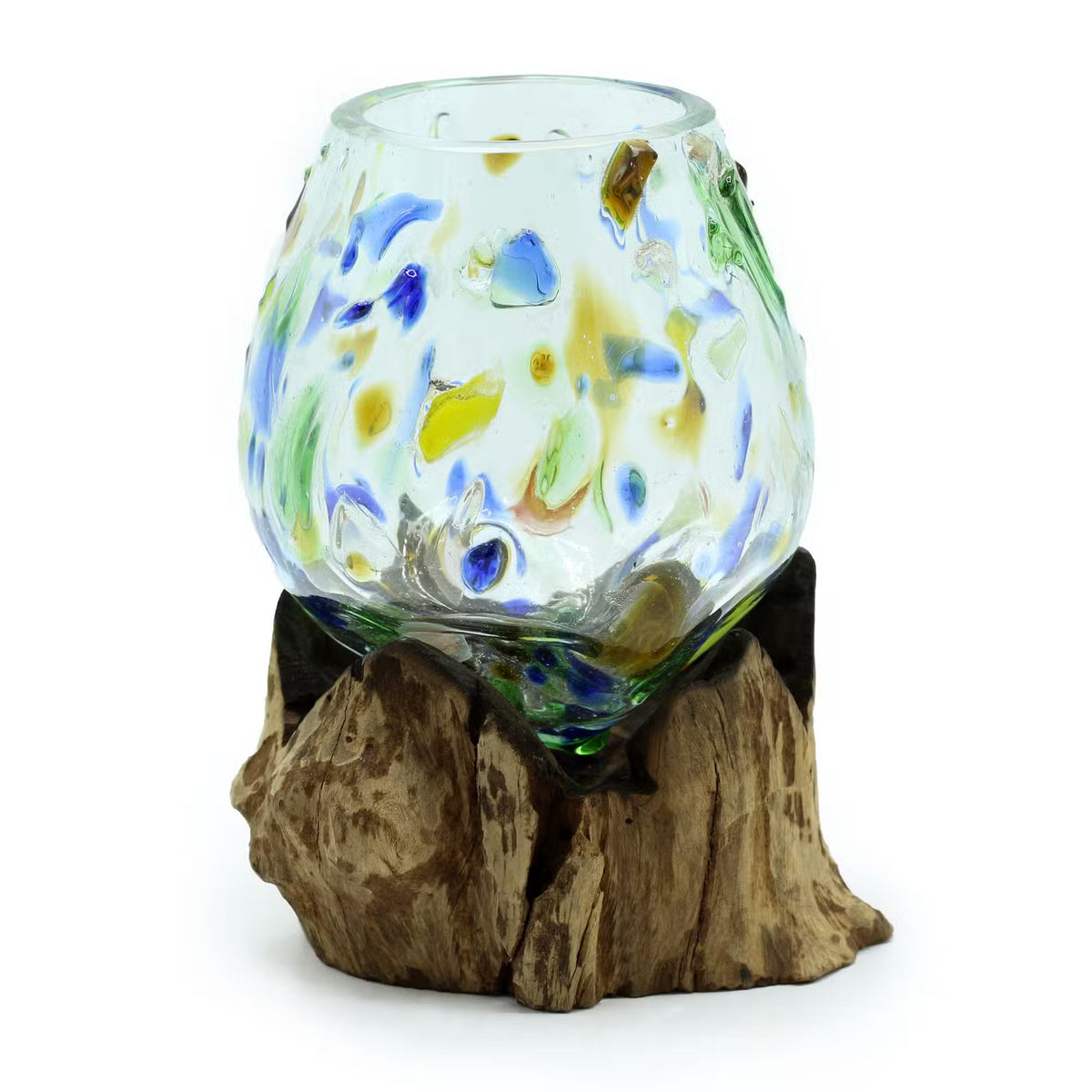Melted Stained Glass on Wood - Small Bowl