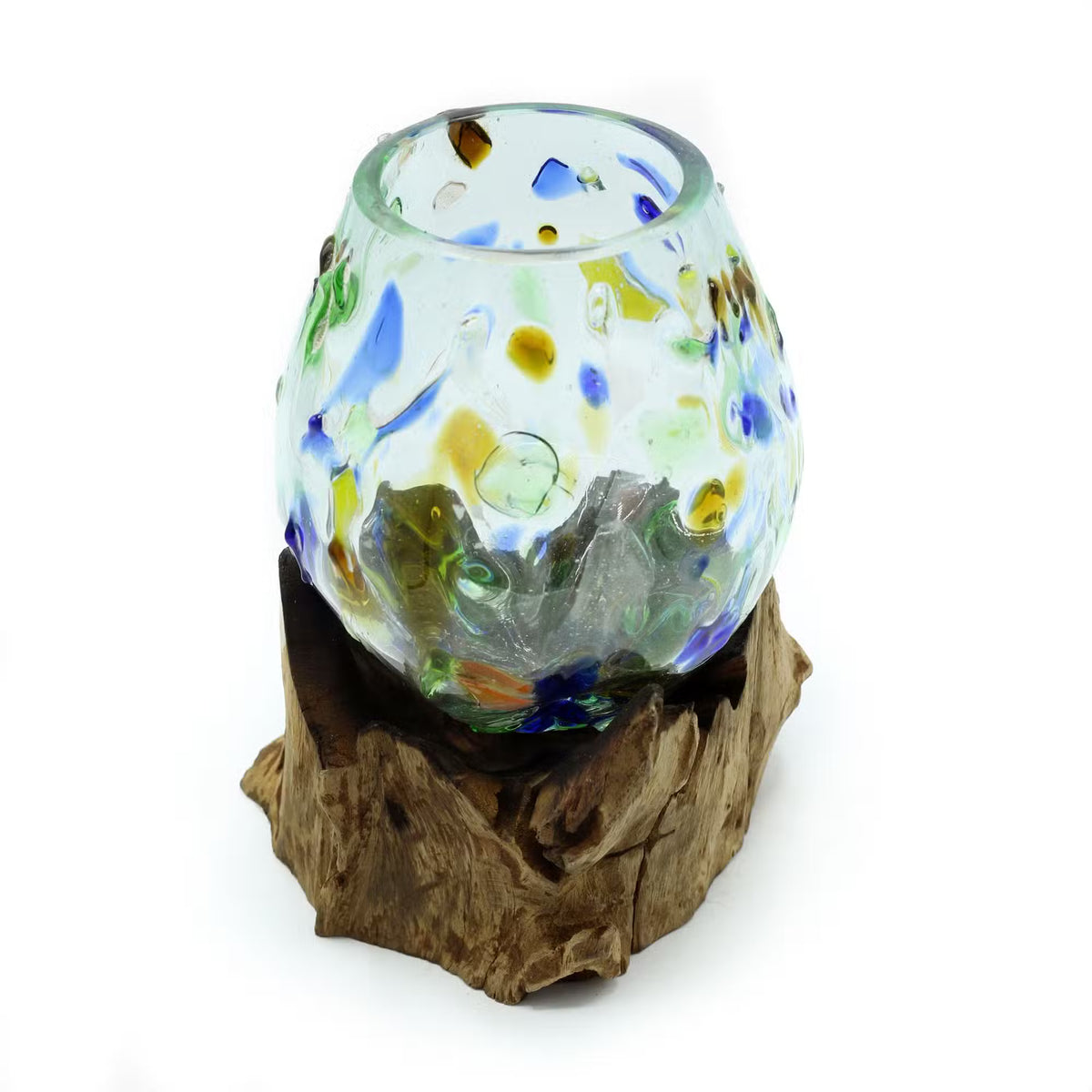 Melted Stained Glass on Wood - Small Bowl
