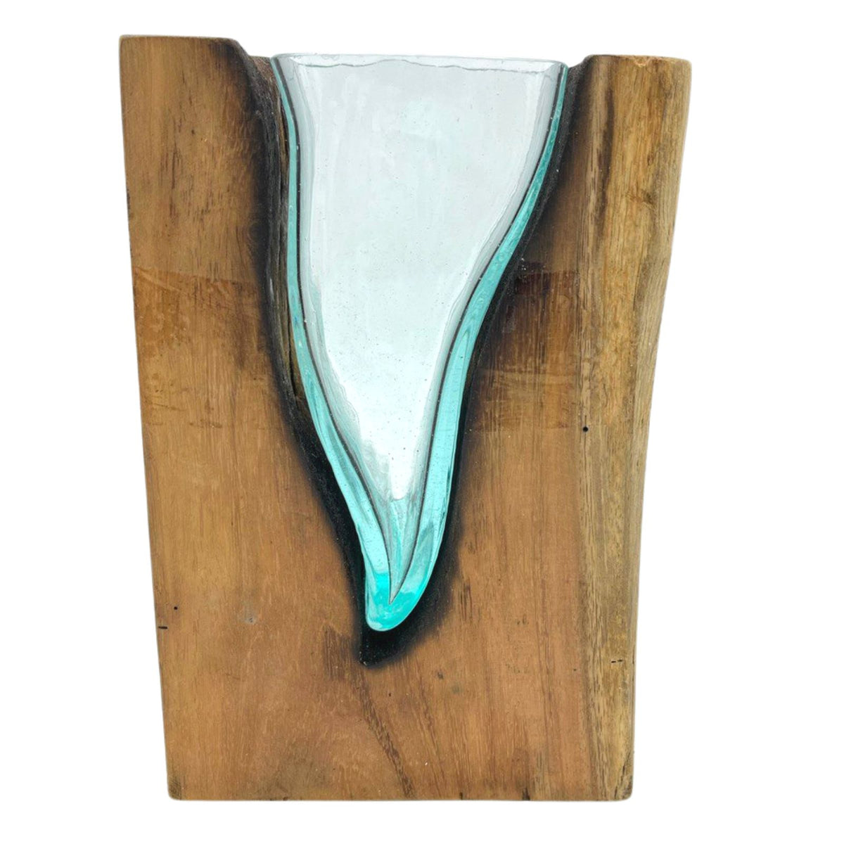 Vase d'Art en Forme de V en Verre Soufflé sur Bois de gamal