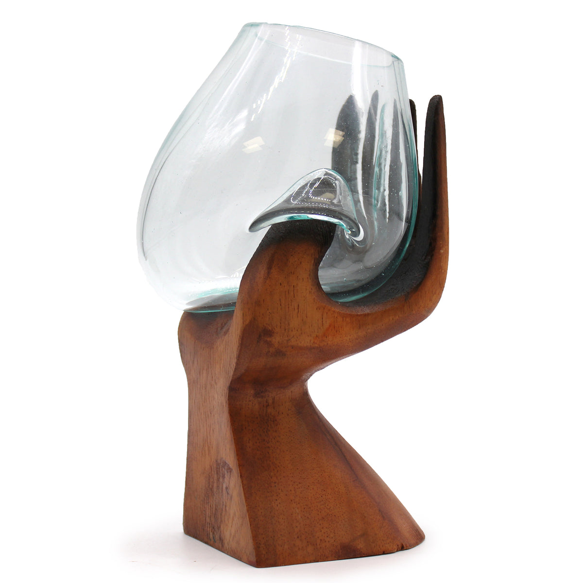 Vase Main Taillée avec Bol de Verre Soufflé